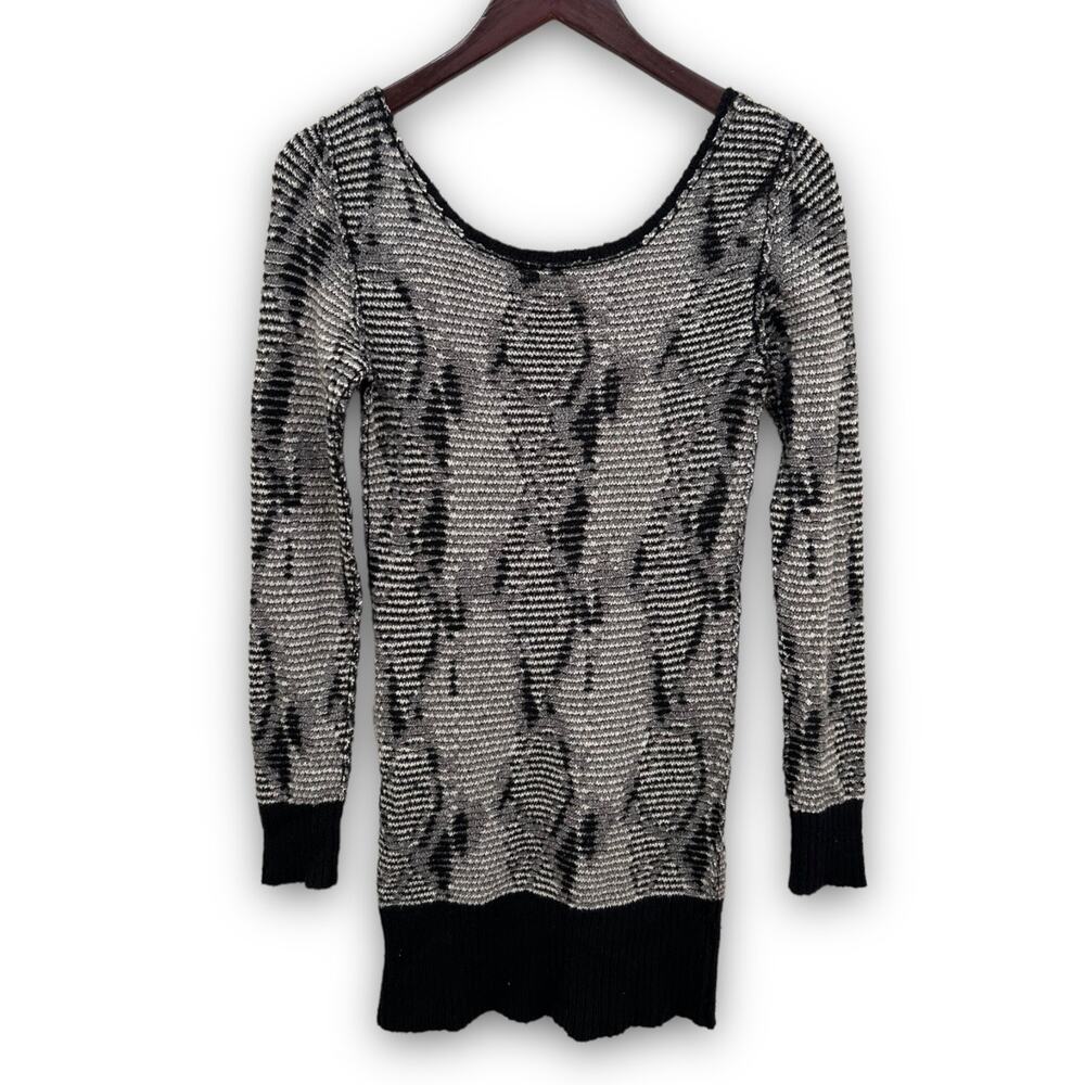 Free People Black and White Textured Sweater